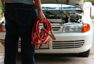 Home 7 Man Connecting Battery Cable Copper Wire For Repairing Jumpers And Electrical Maintenance Of Engines Car problems that won't start.